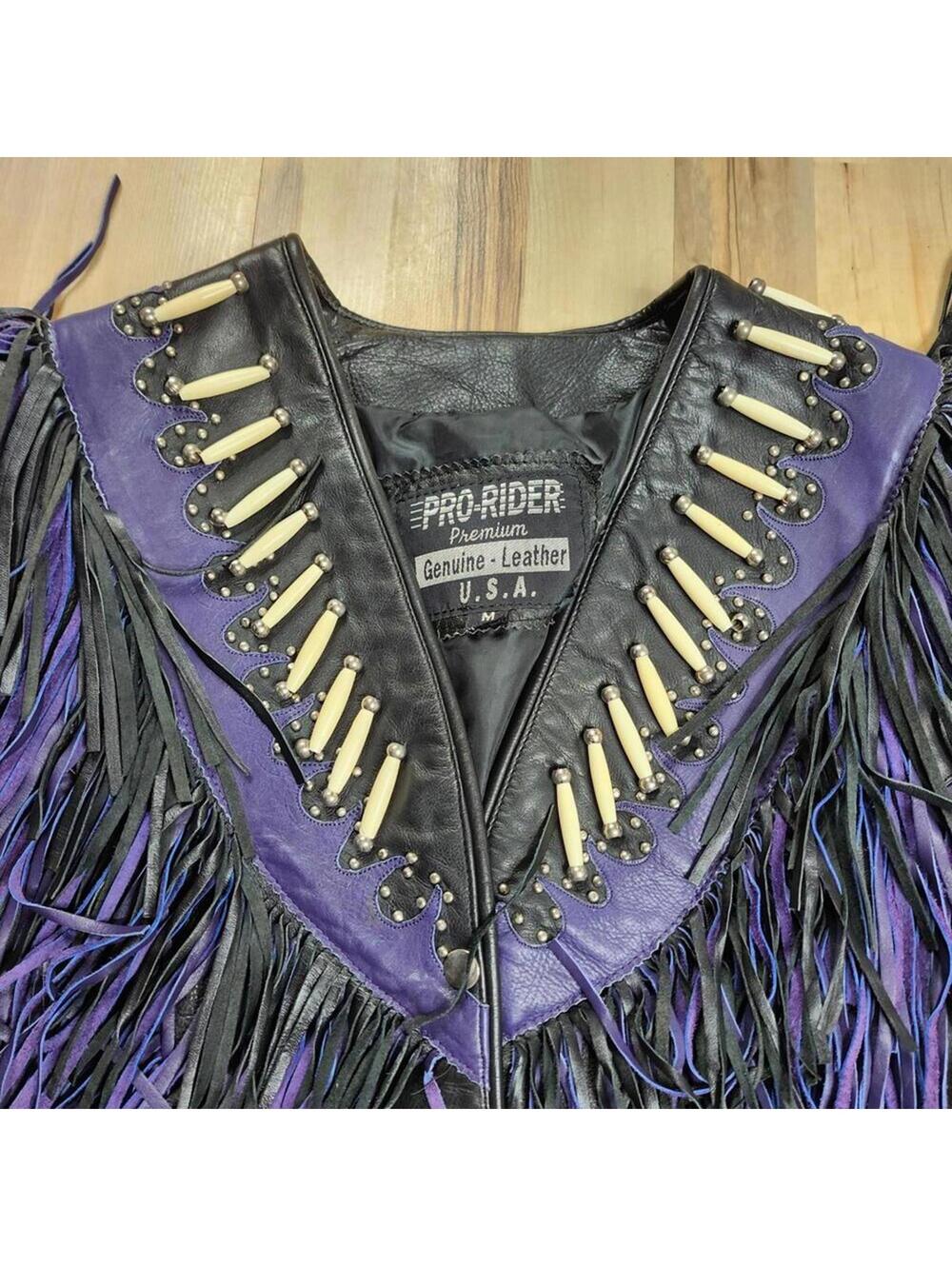 Halter Top With Matching Pro-Rider Leather Fringe Jacket Bone Detail Studded M - Picture 7 of 9